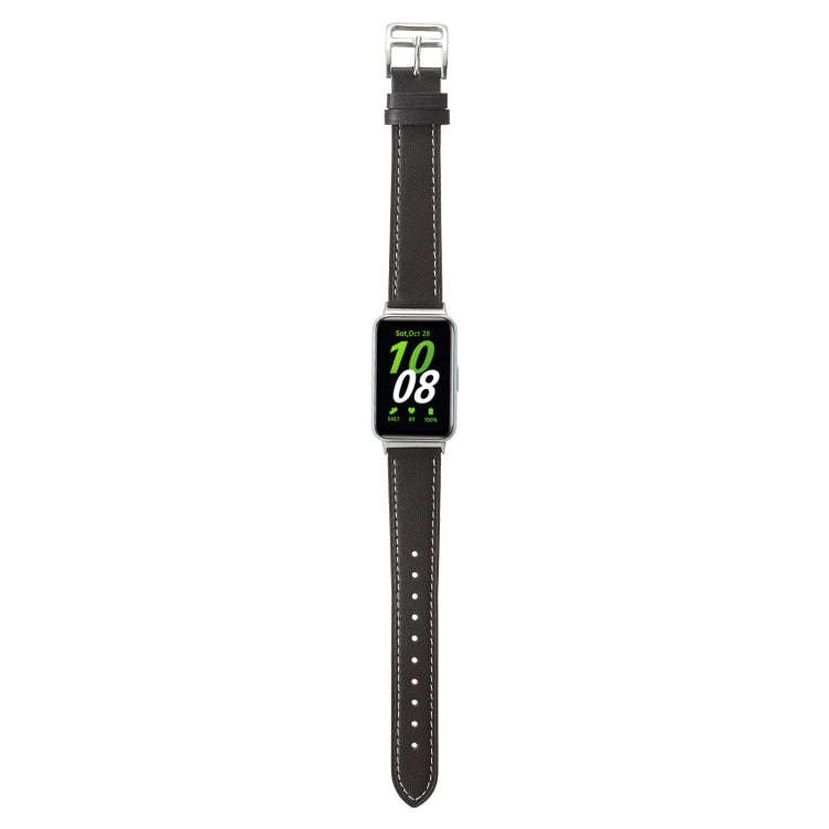 For Samsung Galaxy Fit 3 Sewing Thread Genuine Leather Watch Band(Coffee)