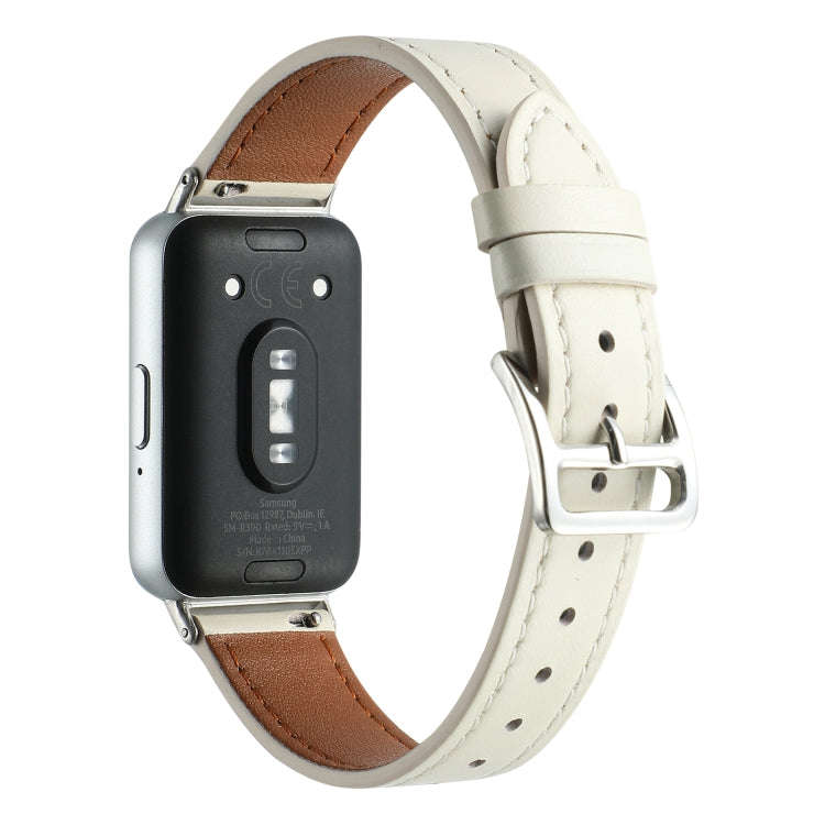 For Samsung Galaxy Fit 3 Sewing Thread Genuine Leather Watch Band(Creamy White)