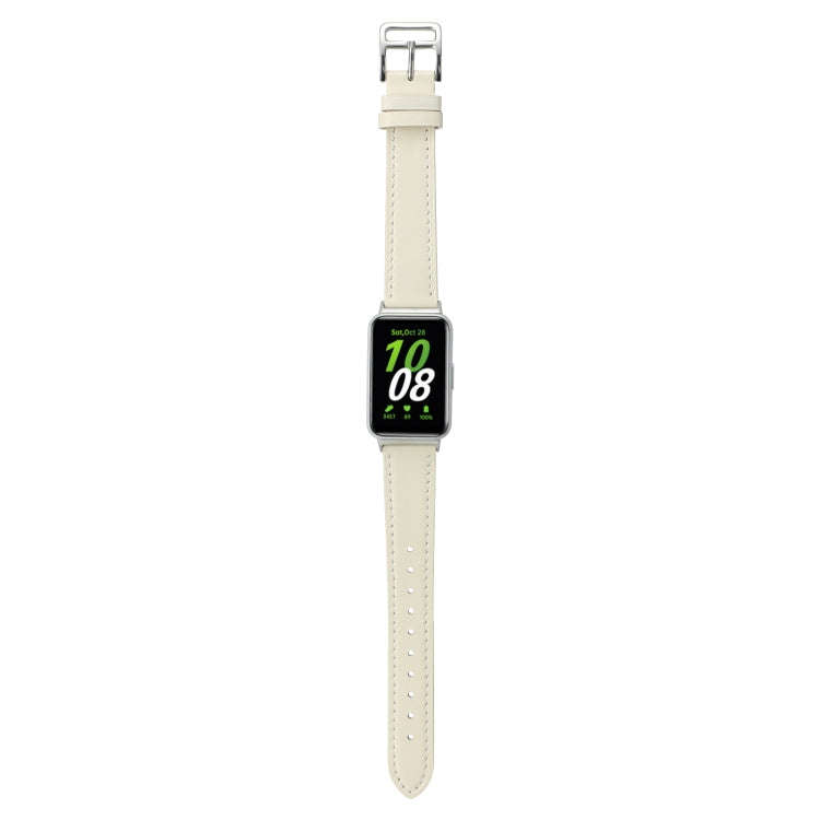 For Samsung Galaxy Fit 3 Sewing Thread Genuine Leather Watch Band(Creamy White)