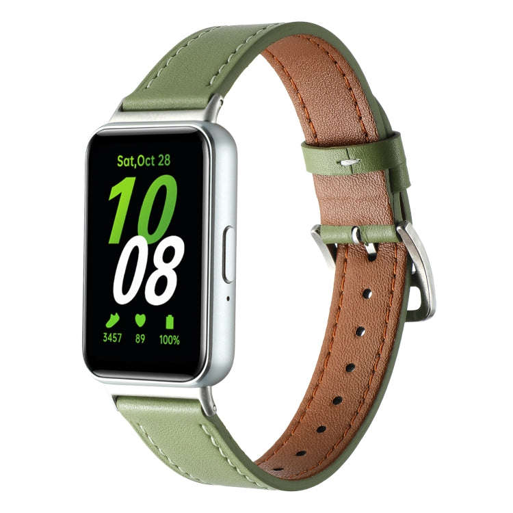 For Samsung Galaxy Fit 3 Sewing Thread Genuine Leather Watch Band(Avocado Green)