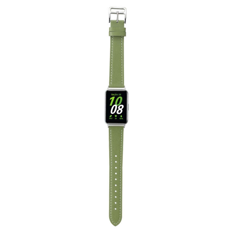For Samsung Galaxy Fit 3 Sewing Thread Genuine Leather Watch Band(Avocado Green)