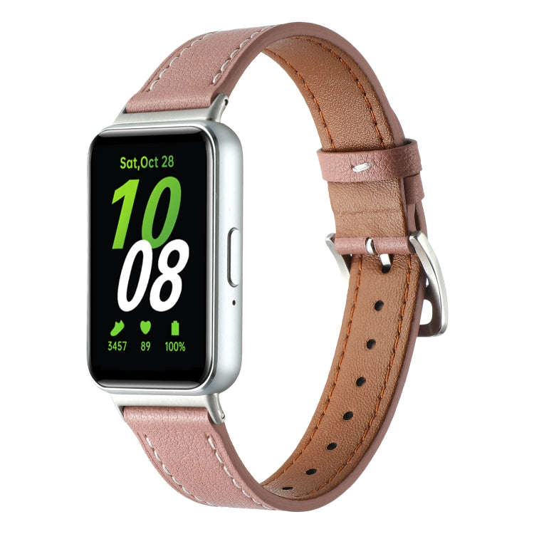 For Samsung Galaxy Fit 3 Sewing Thread Genuine Leather Watch Band(Dark Pink)