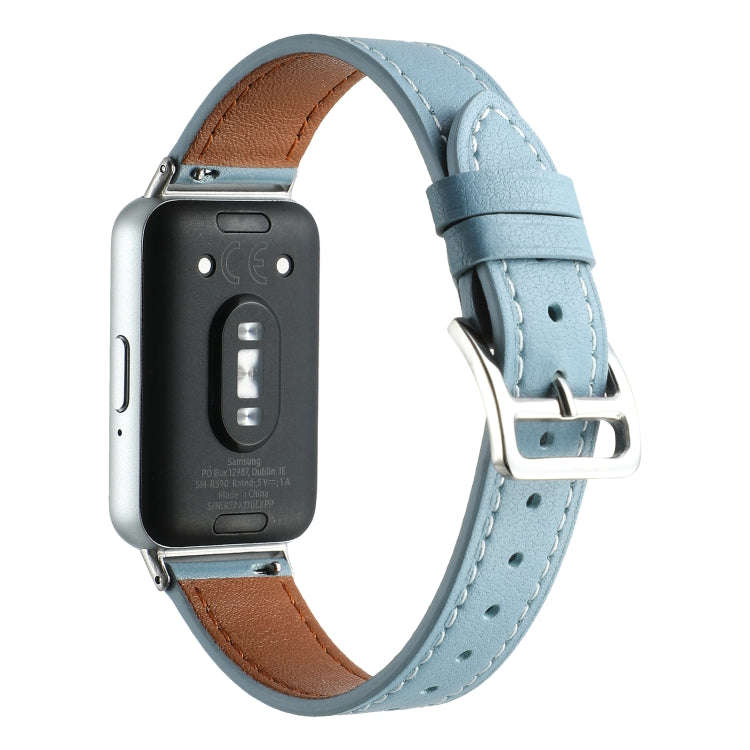 For Samsung Galaxy Fit 3 Sewing Thread Genuine Leather Watch Band(Sky Blue)