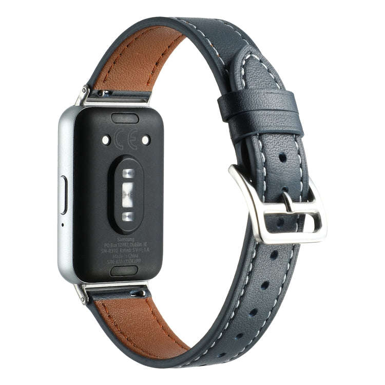 For Samsung Galaxy Fit 3 Sewing Thread Genuine Leather Watch Band(Midnight Blue)