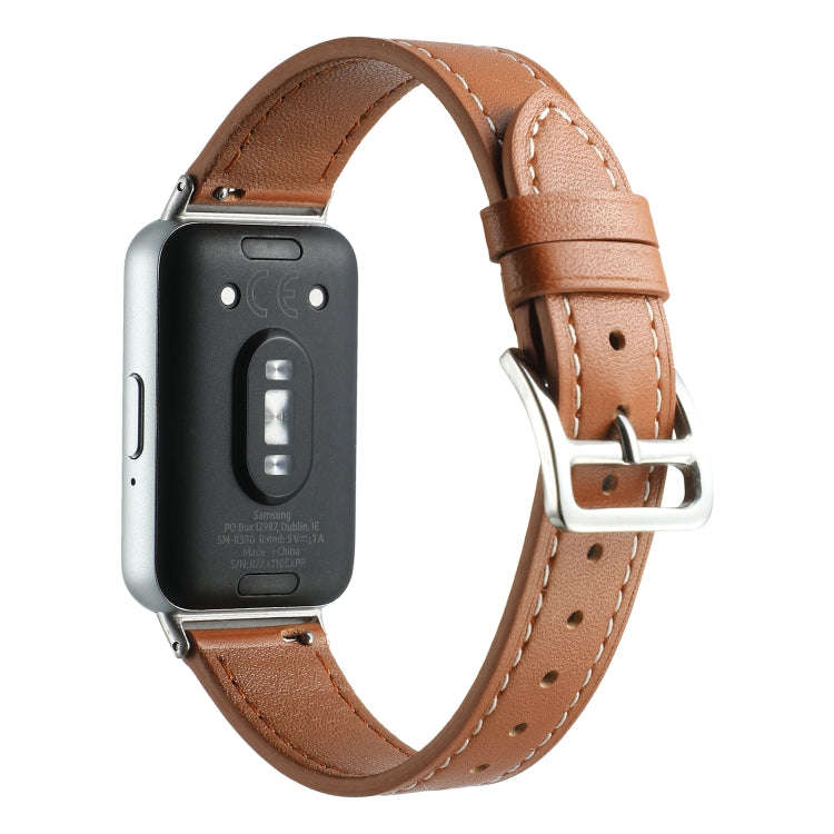 For Samsung Galaxy Fit 3 Sewing Thread Genuine Leather Watch Band(Brown)