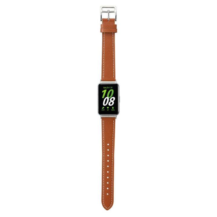 For Samsung Galaxy Fit 3 Sewing Thread Genuine Leather Watch Band(Brown)