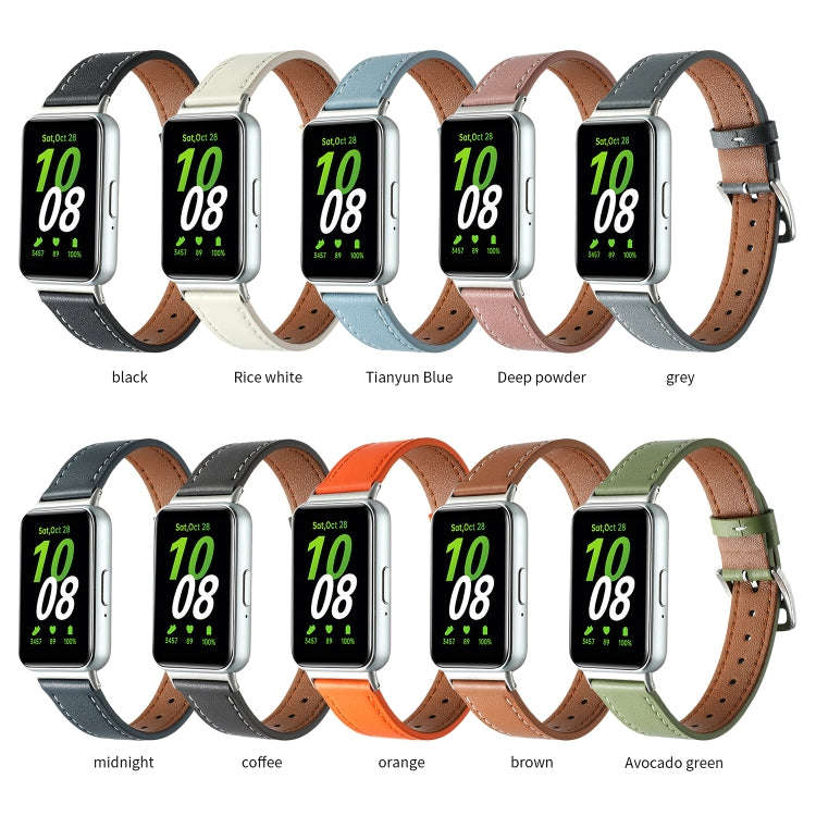 For Samsung Galaxy Fit 3 Sewing Thread Genuine Leather Watch Band(Brown)