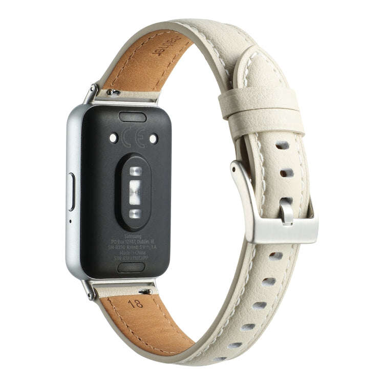 For Samsung Galaxy Fit 3 Pointed Tail Genuine Leather Watch Band(Milky White)