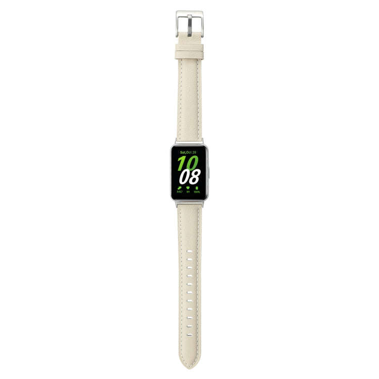 For Samsung Galaxy Fit 3 Pointed Tail Genuine Leather Watch Band(Milky White)