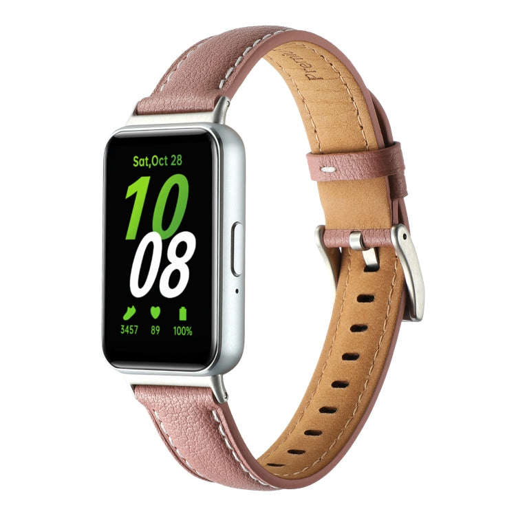 For Samsung Galaxy Fit 3 Pointed Tail Genuine Leather Watch Band(Dark Pink)