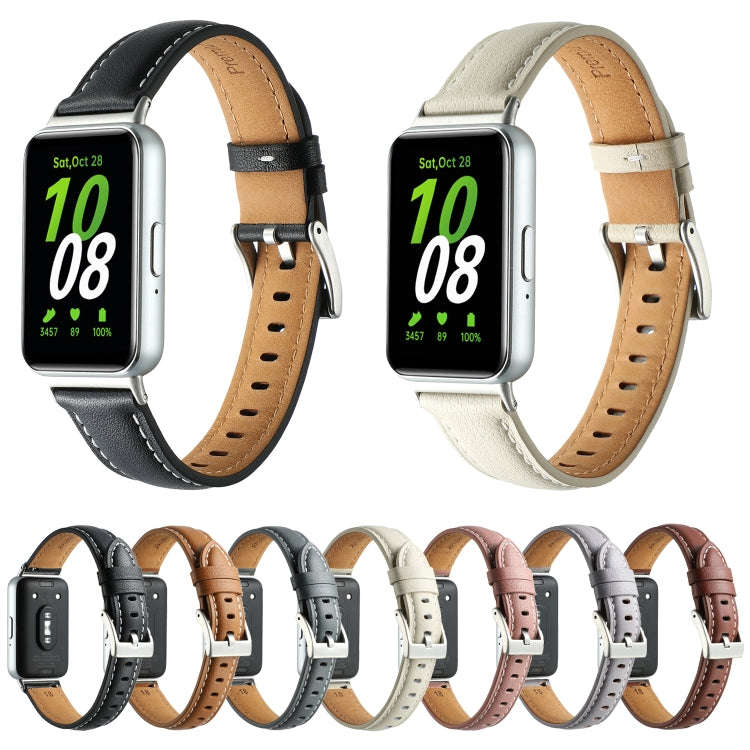 For Samsung Galaxy Fit 3 Pointed Tail Genuine Leather Watch Band(Purple)