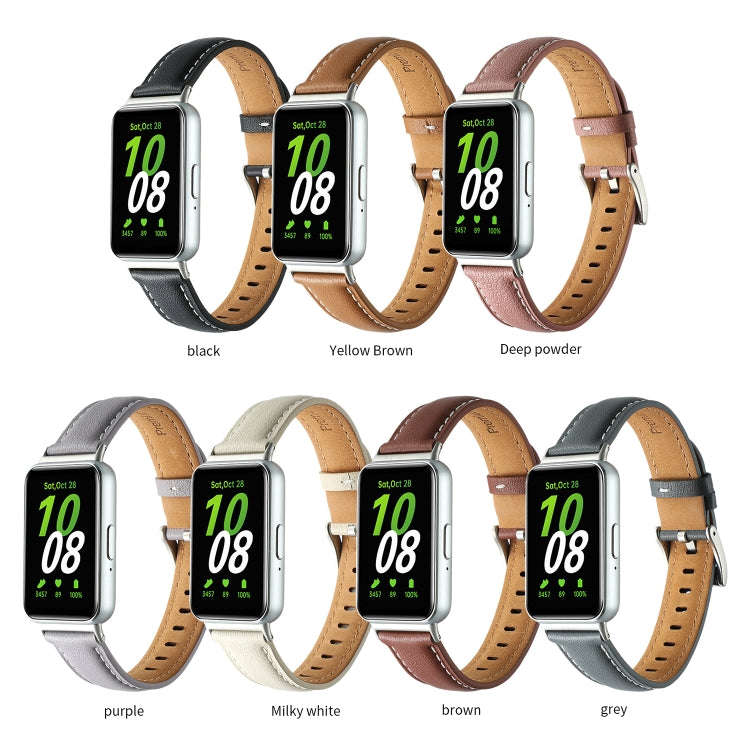 For Samsung Galaxy Fit 3 Pointed Tail Genuine Leather Watch Band(Yellow Brown)