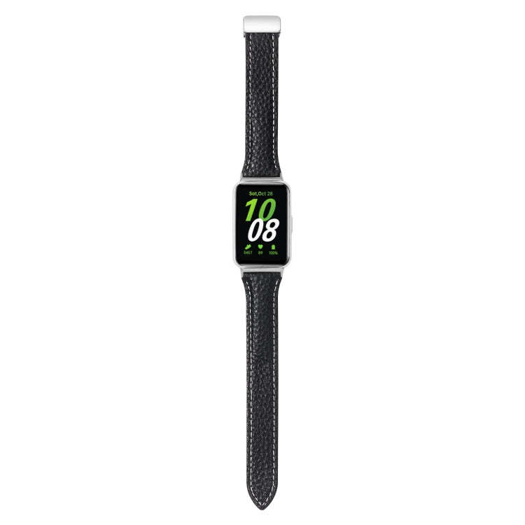 For Samsung Galaxy Fit 3 Litchi Texture Magnetic Buckle Slim Leather Watch Band(Black)