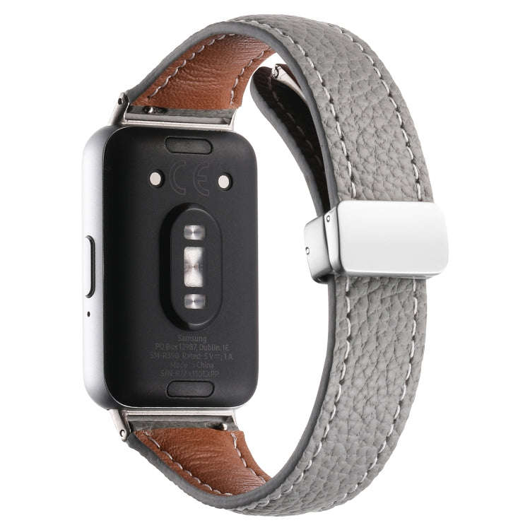 For Samsung Galaxy Fit 3 Litchi Texture Magnetic Buckle Slim Leather Watch Band(Grey)