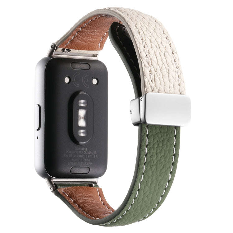 For Samsung Galaxy Fit 3 Litchi Texture Magnetic Buckle Slim Leather Watch Band(Milk White+Dark G...