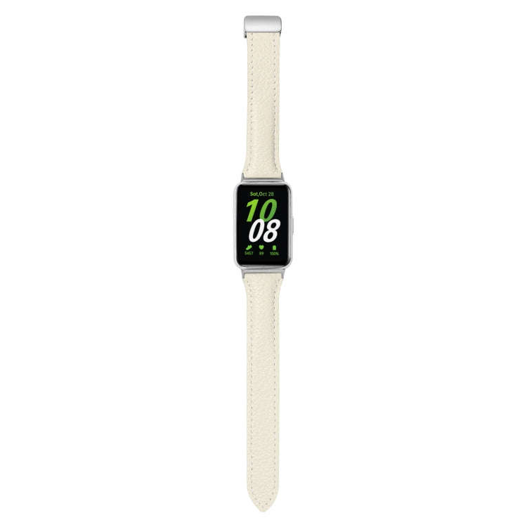 For Samsung Galaxy Fit 3 Litchi Texture Magnetic Buckle Slim Leather Watch Band(Milk White)