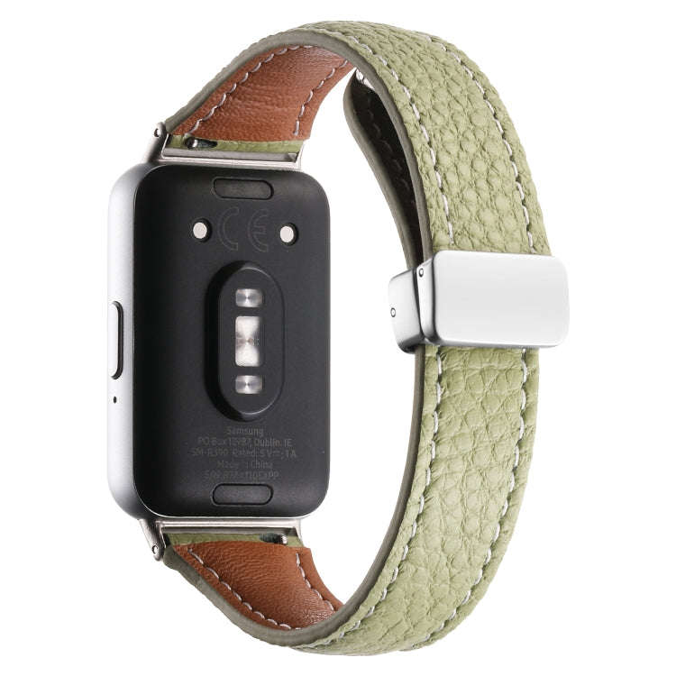For Samsung Galaxy Fit 3 Litchi Texture Magnetic Buckle Slim Leather Watch Band(Avocado Green)