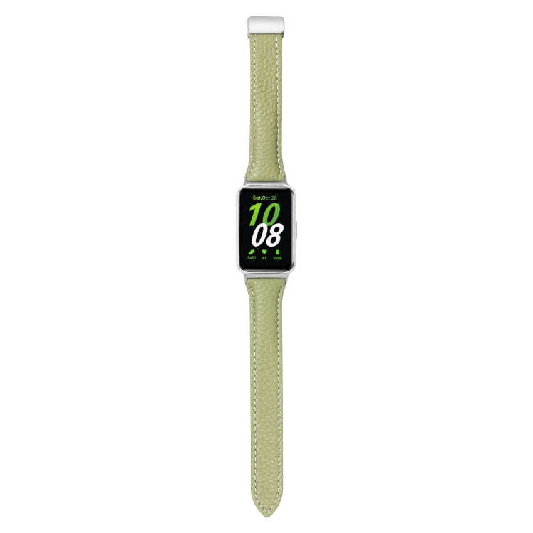 For Samsung Galaxy Fit 3 Litchi Texture Magnetic Buckle Slim Leather Watch Band(Avocado Green)