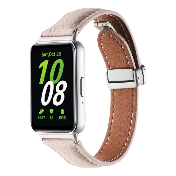 For Samsung Galaxy Fit 3 Litchi Texture Magnetic Buckle Slim Leather Watch Band(Apricot)