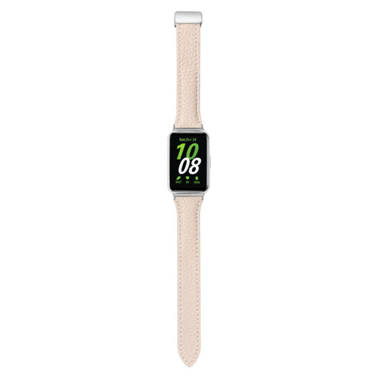 For Samsung Galaxy Fit 3 Litchi Texture Magnetic Buckle Slim Leather Watch Band(Apricot)