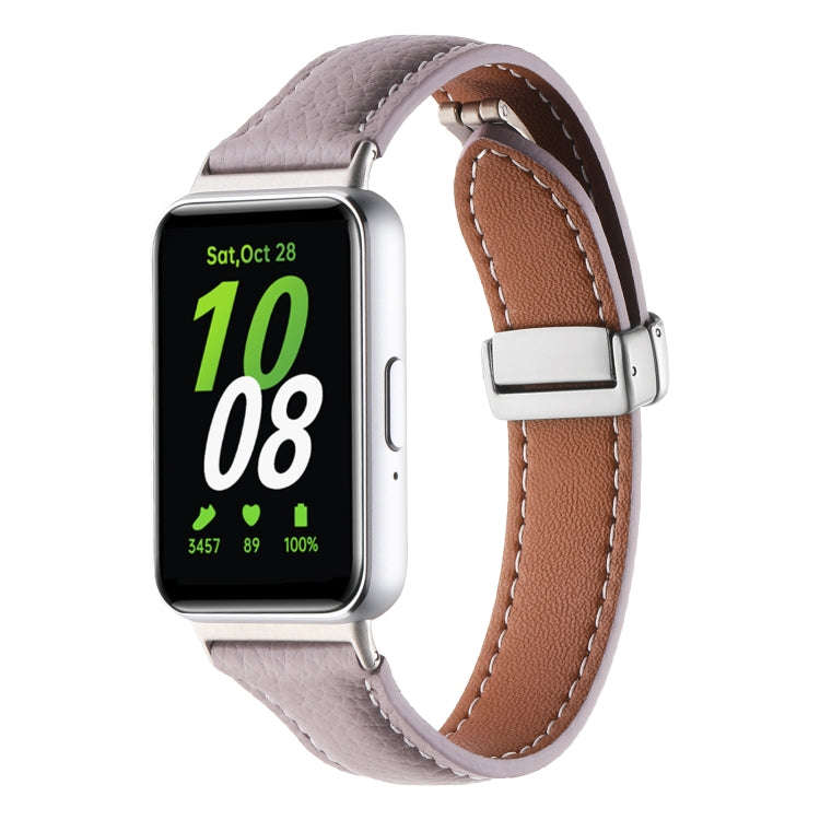 For Samsung Galaxy Fit 3 Litchi Texture Magnetic Buckle Slim Leather Watch Band(Purple)