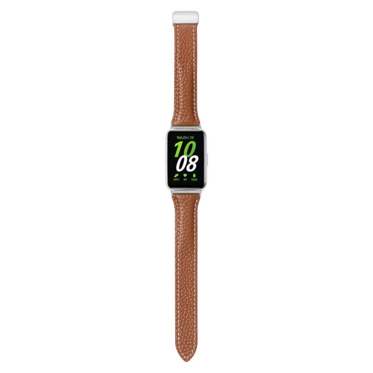 For Samsung Galaxy Fit 3 Litchi Texture Magnetic Buckle Slim Leather Watch Band(Brown)