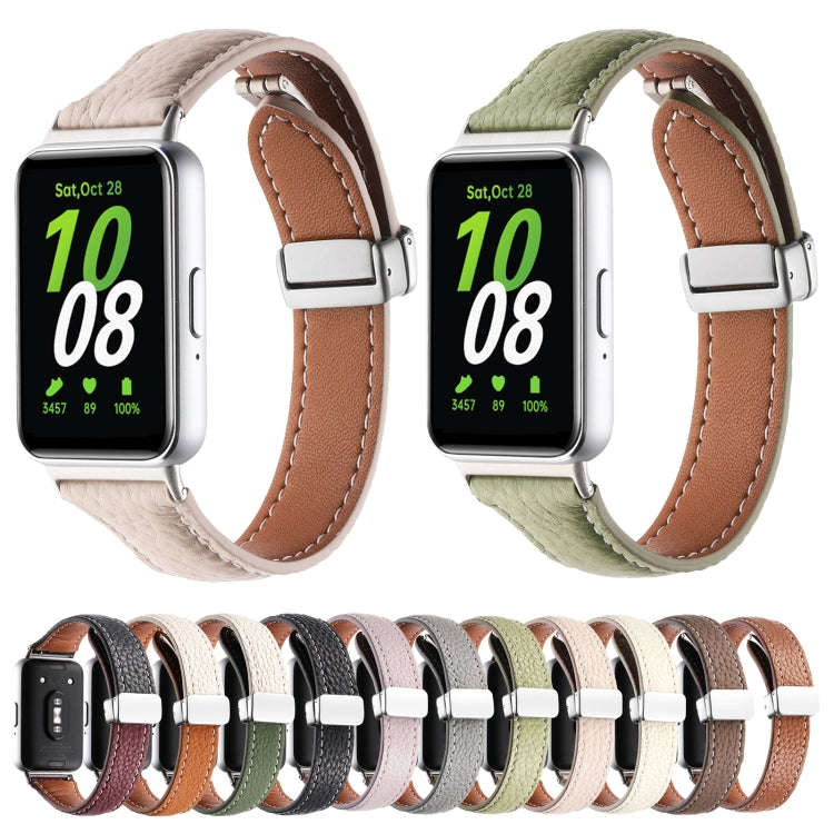 For Samsung Galaxy Fit 3 Litchi Texture Magnetic Buckle Slim Leather Watch Band(Grey)