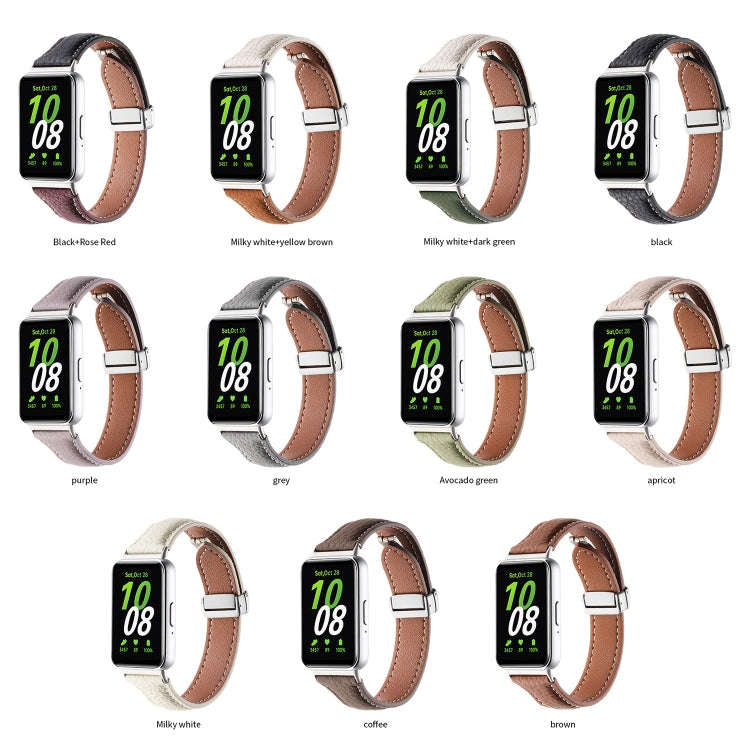 For Samsung Galaxy Fit 3 Litchi Texture Magnetic Buckle Slim Leather Watch Band(Grey)