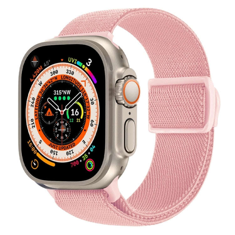 For Apple Watch Ultra 49mm Carbon Fiber Texture Snap Buckle Nylon Watch Band(Pink)