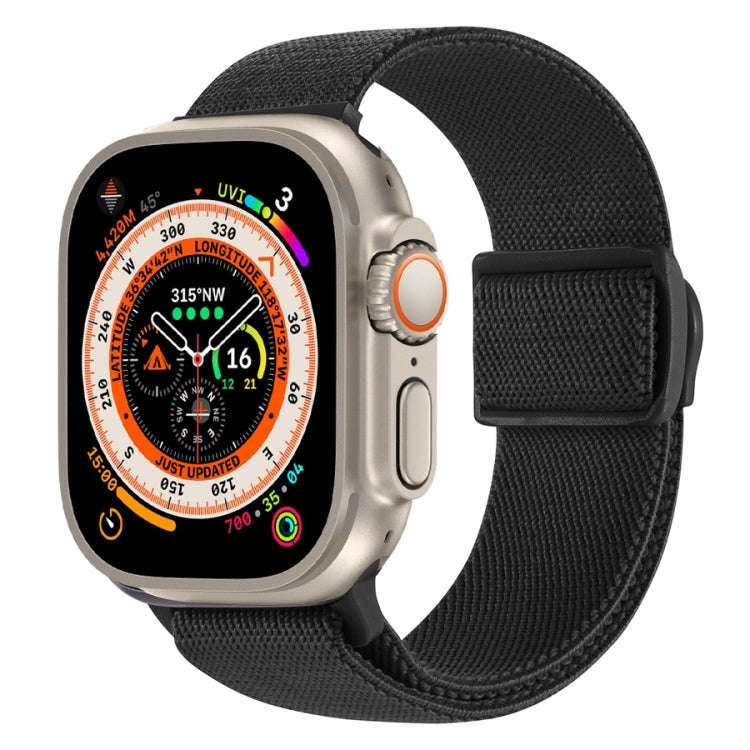 For Apple Watch Ultra 49mm Carbon Fiber Texture Snap Buckle Nylon Watch Band(Black)