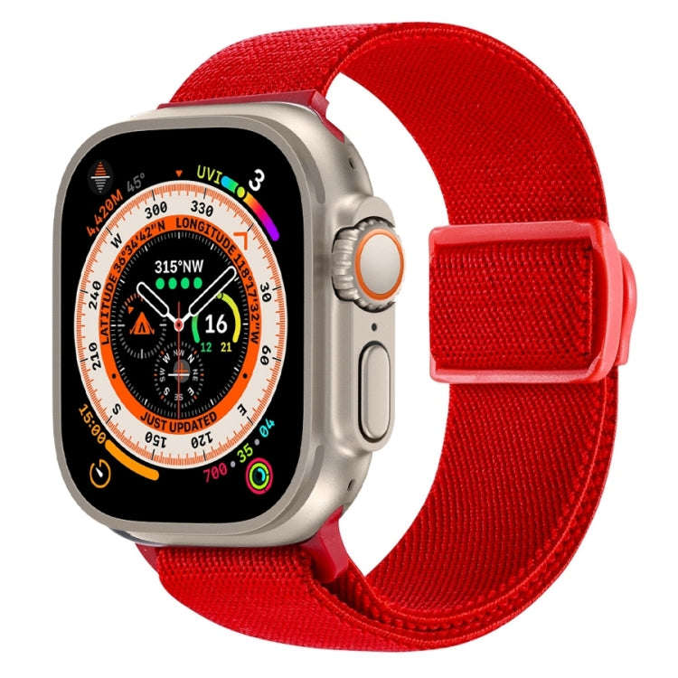 For Apple Watch Ultra 49mm Carbon Fiber Texture Snap Buckle Nylon Watch Band(Red)