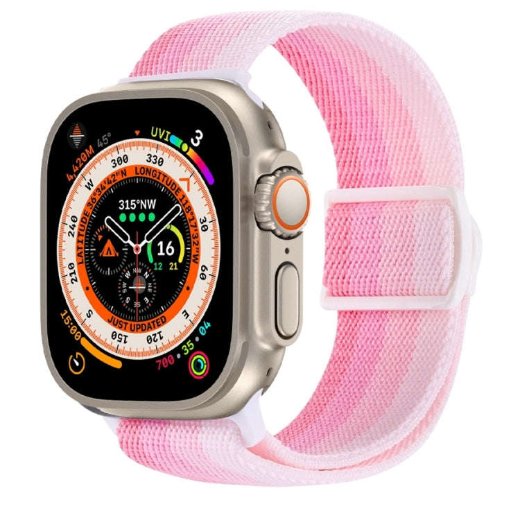 For Apple Watch Ultra 49mm Carbon Fiber Texture Snap Buckle Nylon Watch Band(Gradient Pink)