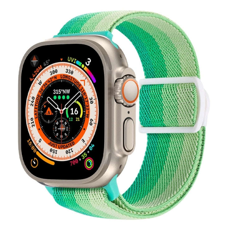 For Apple Watch Ultra 49mm Carbon Fiber Texture Snap Buckle Nylon Watch Band(Gradient Green)