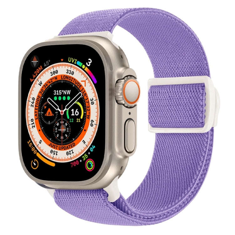 For Apple Watch Ultra 49mm Carbon Fiber Texture Snap Buckle Nylon Watch Band(Purple)