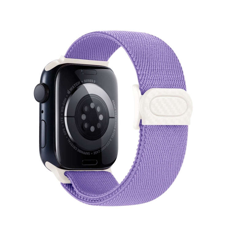 For Apple Watch Series 7 41mm Carbon Fiber Texture Snap Buckle Nylon Watch Band(Purple)