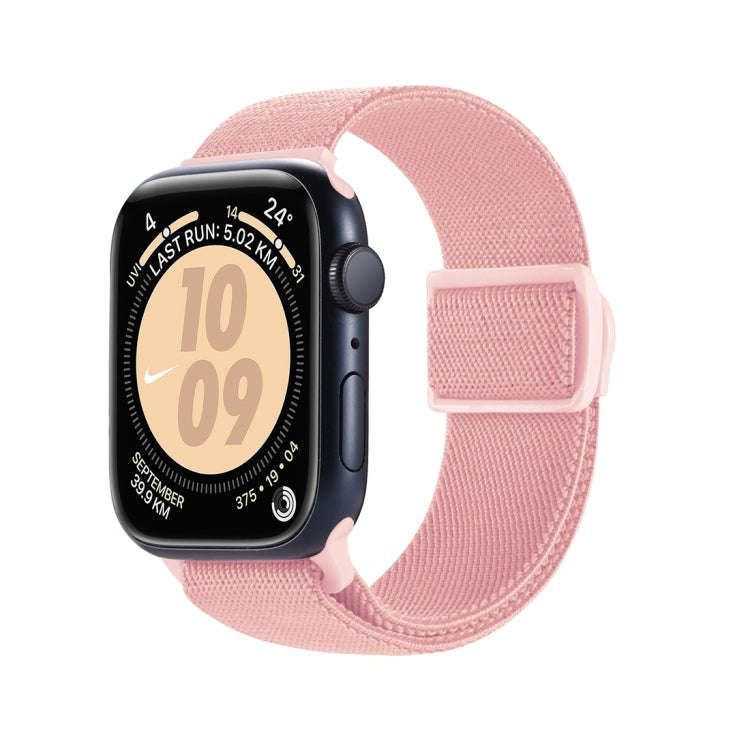 For Apple Watch Series 5 40mm Carbon Fiber Texture Snap Buckle Nylon Watch Band(Pink)