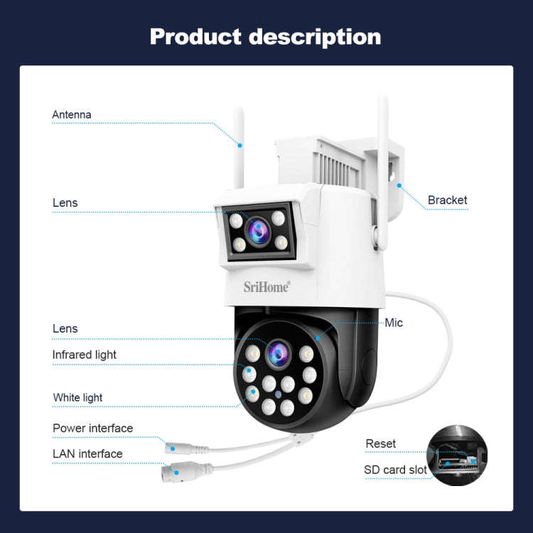 SriHome SH048 2MP + 2MP Humanoid Tracking Smart Night Vision Dual Lens IP Camera(UK Plug)