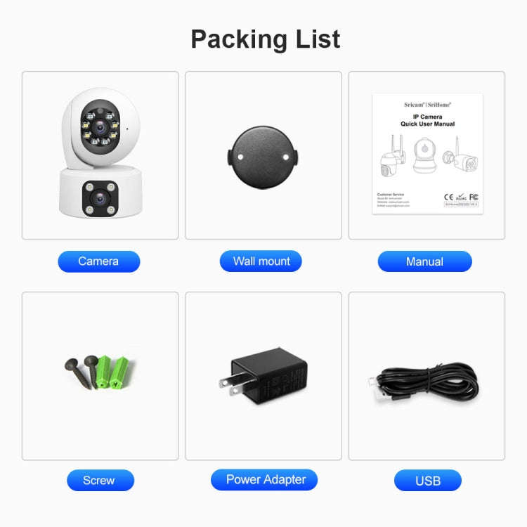 SriHome SH049 2MP + 2MP Humanoid Tracking Smart Night Vision Dual Lens HD IP Camera(UK Plug)