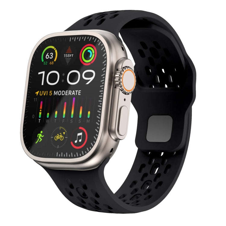 For Apple Watch Ultra 2 49mm Oval Holes Fluororubber Watch Band(Black)