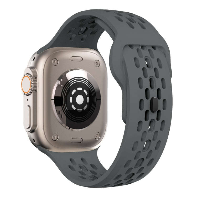 For Apple Watch Ultra 2 49mm Oval Holes Fluororubber Watch Band(Dark Grey)