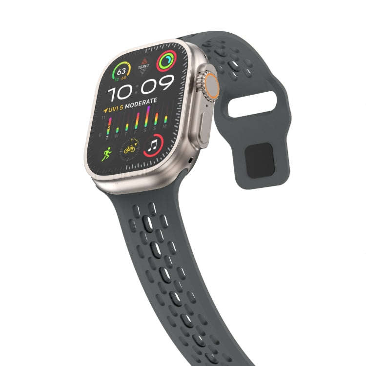 For Apple Watch Ultra 2 49mm Oval Holes Fluororubber Watch Band(Dark Grey)