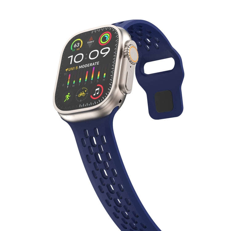 For Apple Watch Ultra 2 49mm Oval Holes Fluororubber Watch Band(Midnight Blue)