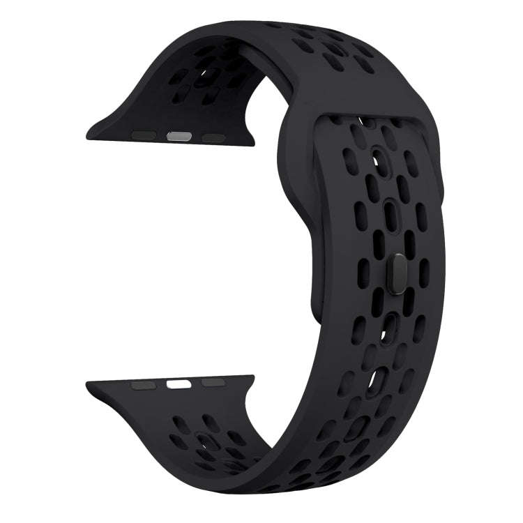 For Apple Watch Series 9 45mm Oval Holes Fluororubber Watch Band(Black)