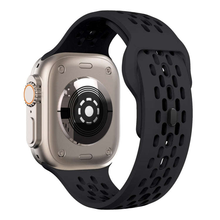 For Apple Watch Series 9 45mm Oval Holes Fluororubber Watch Band(Black)