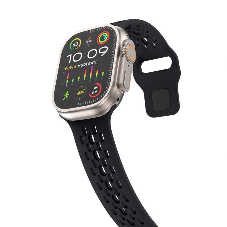 For Apple Watch Series 9 45mm Oval Holes Fluororubber Watch Band(Black)