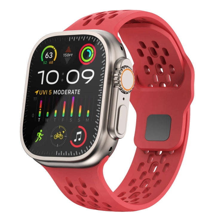 For Apple Watch Ultra 49mm Oval Holes Fluororubber Watch Band(Red)