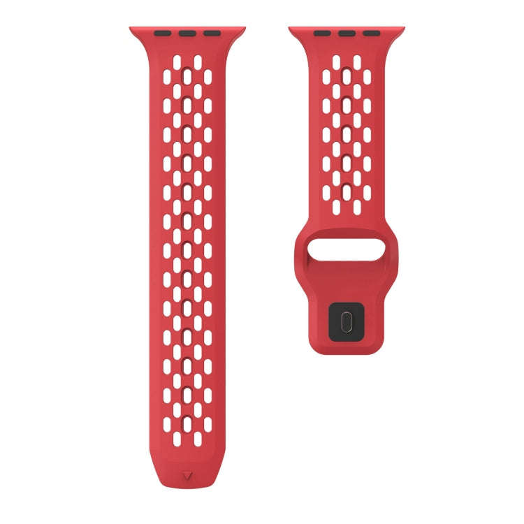 For Apple Watch Ultra 49mm Oval Holes Fluororubber Watch Band(Red)