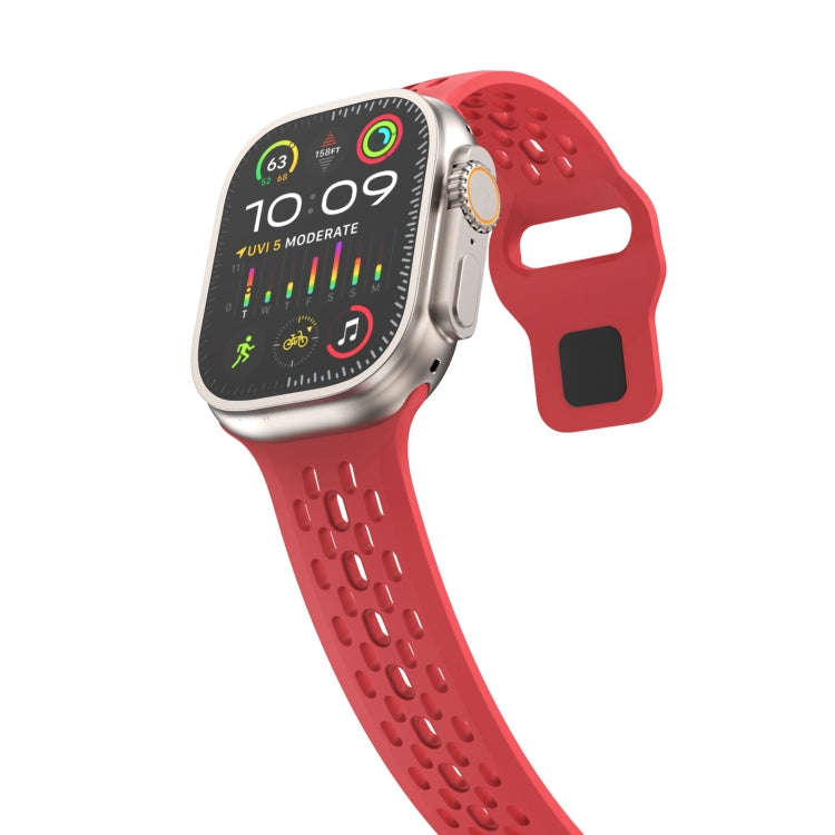 For Apple Watch Ultra 49mm Oval Holes Fluororubber Watch Band(Red)
