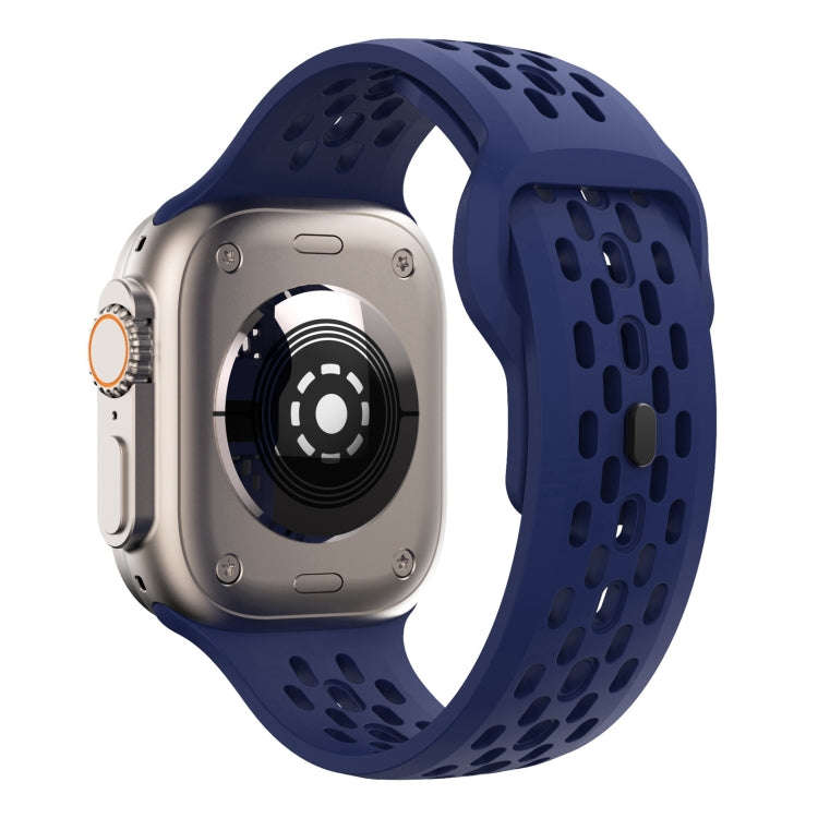For Apple Watch Ultra 49mm Oval Holes Fluororubber Watch Band(Midnight Blue)