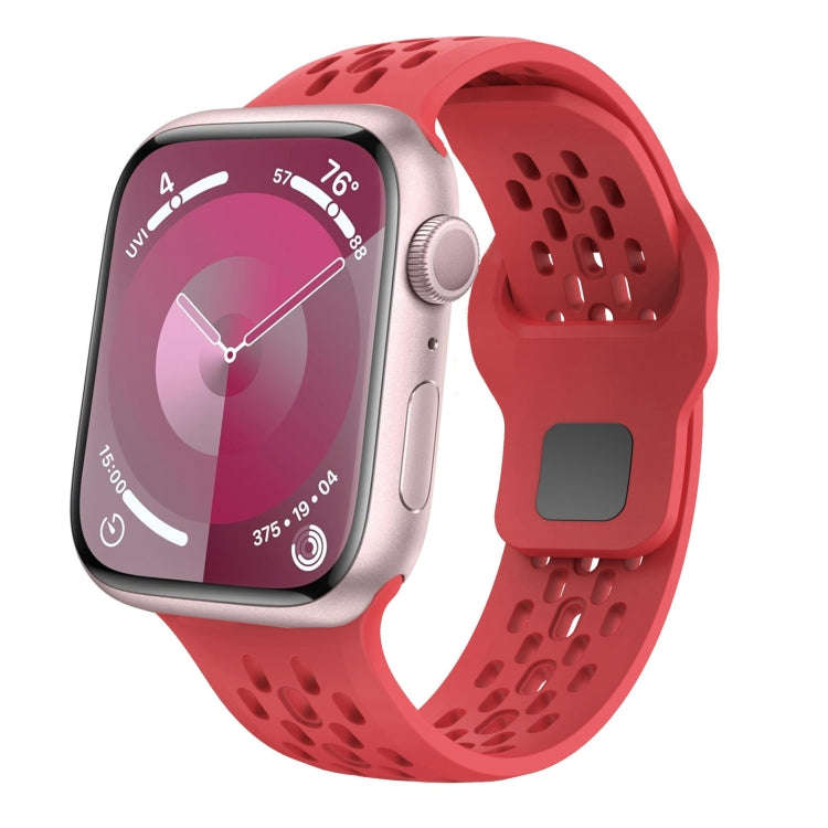 For Apple Watch Series 7 45mm Oval Holes Fluororubber Watch Band(Red)